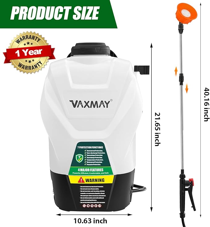 VAXMAY Backpack Sprayer 4.2 Gallon Battery Powered, 100 PSI Electric Garden Sprayer Works with Makita 18V Battery, Weed Lawn Yard Sprayer with 42" Telescopic Wand, 5 Nozzles, 2.5Ah Battery & Charger