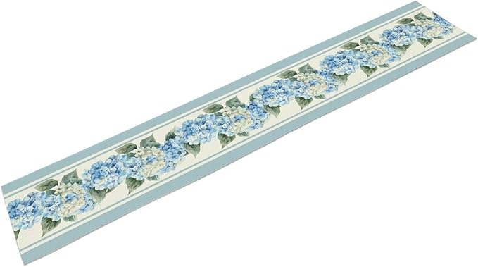 Blue Hydrangea Table Runner, Rustic Country Watercolor Floral Spring Summer Seasonal Flower Butterfly Farmhouse Table Center Decor for Family Kitchen and Dining Party Table Decorations, 13"x72"