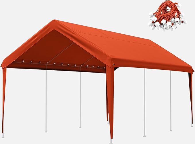 10 X 20 Ft Canopy Replacement Cover Heavy Duty Waterproof UV & Tear Resistant Car Tarp Canopy Tent Garage Top Shelter Oxford Cover with Ball Bungees (Frame is Not Included)