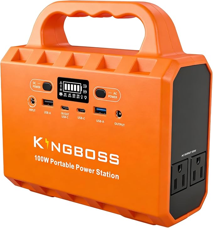 KINGBOSS 100W Portable Power Station, 96Wh LiFePO4 Battery Small Generator Ultra-Light, 65W Fast Charging 3000+ Cycles Solar Power Bank AC/DC/USB-C/A Outputs for Camping Home Backup Outdoor