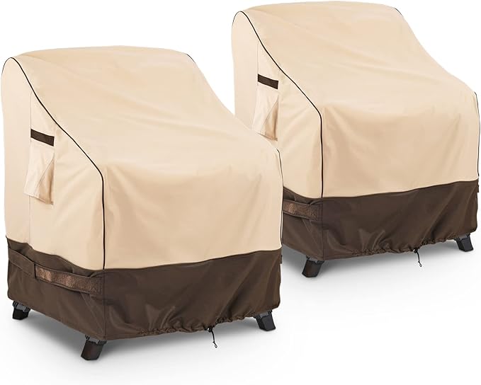KylinLucky Extra Large Square Patio Chair Covers 2-Pack 40"x40"x36" 600D, Heavy Duty Waterproof Outdoor Chair Protectors with Full Security, Khaki