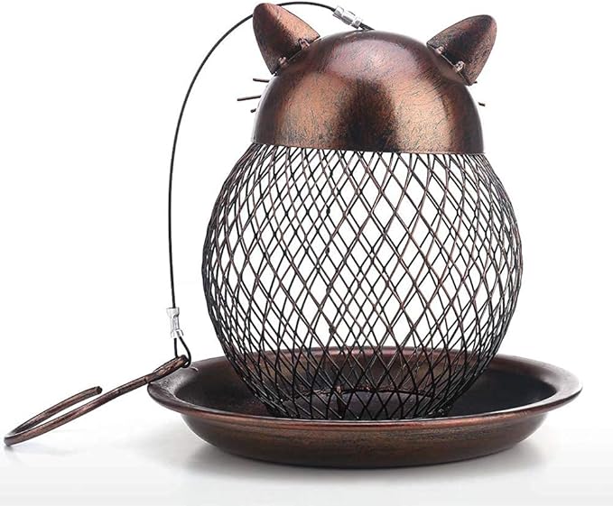 Outside Wild Bird Feeder, Heavy Duty Metal Frame Outdoor Bird Feeders Hanging for Garden Yard Decoration, Cute Cat Shaped