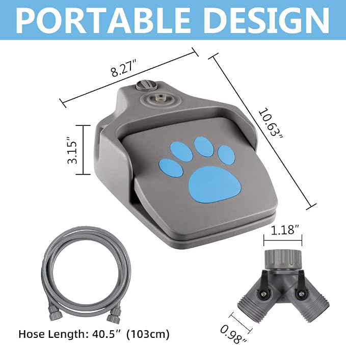 Dog Water Fountain Outdoor, Dog Sprinkler Toy Step on, Paw Activated Pet Drinking Fountain Water Dispenser for Large Or Small Dog Bowl Alternative (Grey)