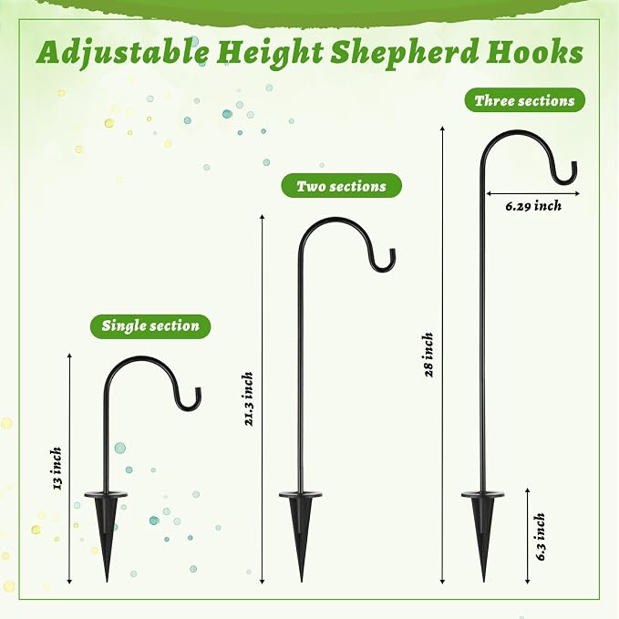 Therwen 20 Pcs 28 inch Adjustable Outdoor Shepherd Hooks Small Garden Bird Feeder Stand Heavy Duty Shepards Hook for Garden Decor, Plant Hanger, Lantern Hook, Solar Light Hanging
