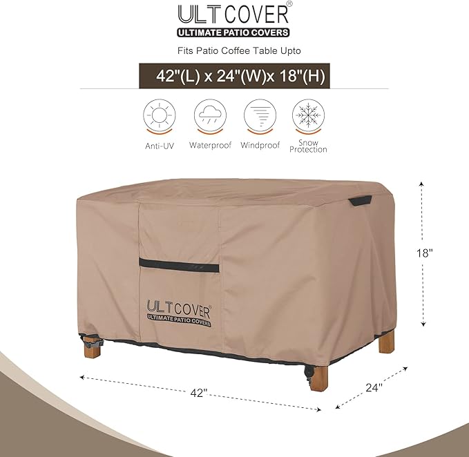 ULTCOVER Patio Coffee Table Cover, Waterproof Rectangular Outdoor Small Side Table Cover 42x24x18 inch