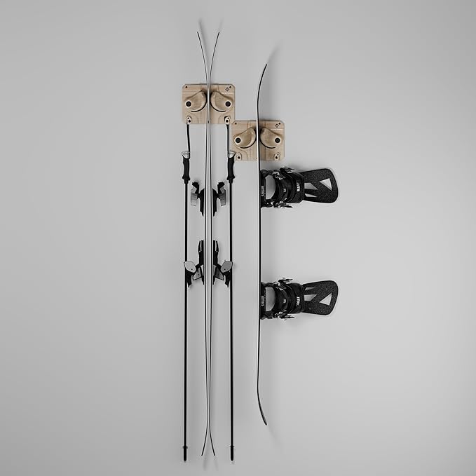 Gravity Grabber, The OG - Ski & Snowboard Wall Mount, Indoor Garage & Home Storage Organizer, Damage-Free Grip, Holds Skis/Boards/Poles/More, Space-Saving Premium Gear Rack, (Wood 2-Pack)