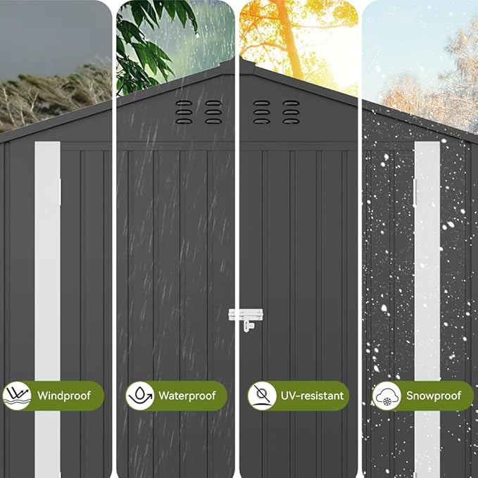 COMHOMA Shed Outdoor Storage Shed Metal,Lockable Doors Tool Sheds with Sloping Roof,Steel Garden Shed with Air Vent for Backyard,Patio,Lawn,Poolside(Grey,6'x4')