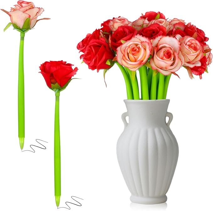 28 Pcs Flowers Pen Artificial Rose Pens Mother's Day Rose Shaped Ballpoint Pen Black 0.5mm Gel Ink Rollerball Pen Valentine's Day Flower Gel Ink Pens for Women Office School Supplies Students