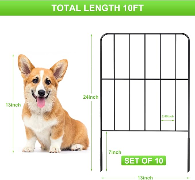 OUSHENG Decorative Garden Fence 10 Pack, Total 10ft (L) x 24in (H) Rustproof Metal Wire Fencing Border Animal Barrier, Flower Edging for Landscape Patio Yard Outdoor Decor, Square