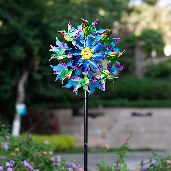 Viveta Outdoor Wind Spinners, Hummingbird Garden Windmill Decorative Wind Sculpture,Metal Yard Art for Patio Lawn Garden