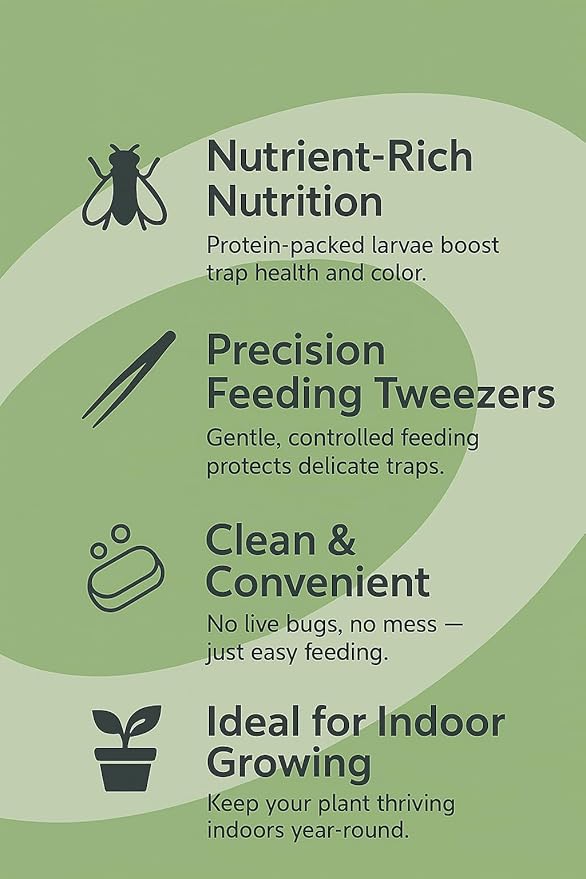 Venus Fly Trap Live Plant Food Bundle – Carnivorous Plant Food with Feeding Tweezers – 2 Resealable 0.35oz Bags of Black Soldier Fly Larvae – Nutrition for Venus Flytraps, Pitcher Plants, and Sundews