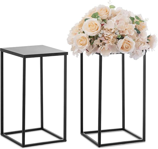 Nuptio Metal Black Vase, 2 Pcs 15.7 inch Tall Cylinder & Square Vases for Centerpieces, Home Party Decorations, Wedding, Anniversary, Birthday, Mother's Day