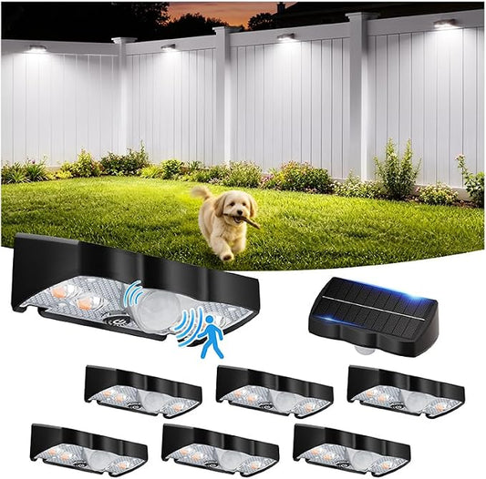 VOLISUN Fence Lights Solar Powered, Motion Sensor Outdoor Lights 160° Wide Angle 16.4FT Detection, IP65 Waterproof, 3 Modes, Dusk to Dawn, 6000K Cool White Solar Fence Lights for Garden Yard 8 Pack