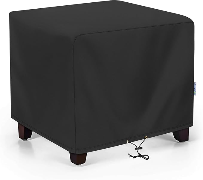SunPatio Outdoor Ottoman Cover, Waterproof Square Coffee Table Cover, Patio Furniture Covers Side Table Cover, All Weather Protection, 22W x 22D x 18H, Black