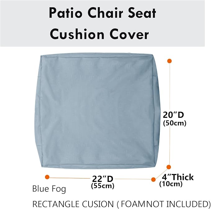 Patio Seat Cushion Covers,Washable Slip Covers Replacement,Waterproof Outdoor Furniture Chair Cushion Pillow Seat Cover for Couch,Garden,Sofa,Blue Fog,22"×20"×4"(4 Covers Only)