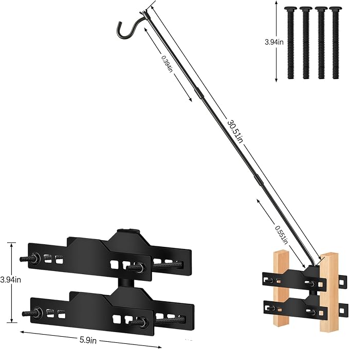 ULIOK Deck Hook, Heavy Duty Hummingbird Feeder Hanger, 31 Inch Extended Adjustable, Solid Steel Hanging Hook for Hanging Bird Feeder, Suet Baskets, Planters, Wind Chimes, 360 Degree Rotary, 2 Pack