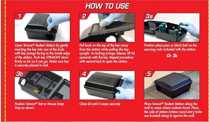 Tomcat Rodent Station, Includes 1 Rodent Station with 4 Bait Securing Rods and 1 Security Key - Fits Rat or Mouse Sized Traps (Baits & Traps Sold Separately) - Use Indoors or Outdoors (Pack of 4)