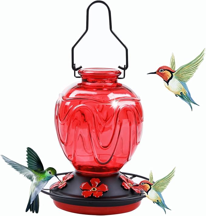 Glass Hummingbird Feeders for Outdoor Hanging, 24 OZ Red and 24 OZ Purple