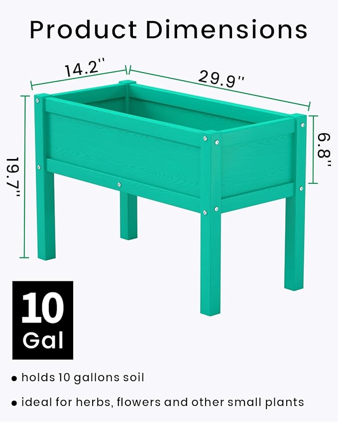 Small HDPE Raised Garden Bed, Elevated Planter Box with Legs, Outdoor All-Weather Planter Raised Beds for Seeds, Herbs, Flowers, Vegetables (Aruba Blue)