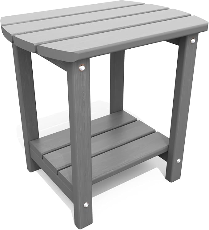 THOEOE Adirondack Outdoor Side Table, 2-Tier Sturdy Patio End Table Weather Resistant, Morden Side Table for Patio, Pool, Porch, Grey