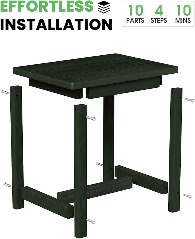 Outdoor Side Table, HDPE Small Outdoor Table, Adirondack Side Tables, Outside End Tables for Patio, Porch, Deck, Pool, Weather Resistant (Green)