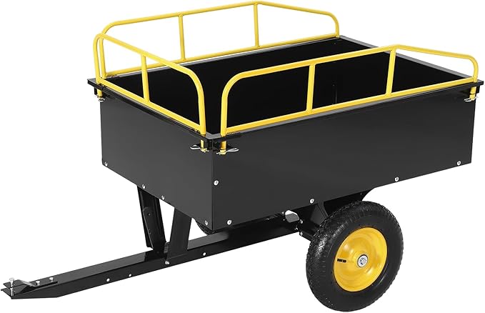 Garvee 750LB Heavy Duty Garden Dump Cart, 15 Cu ft Garden Trailer Steel Garden Cart with Removable Sides, Utility Wagon Tow Behind ATV UTV Lawn Mower Tractor, Foot Pedal Quick Dump