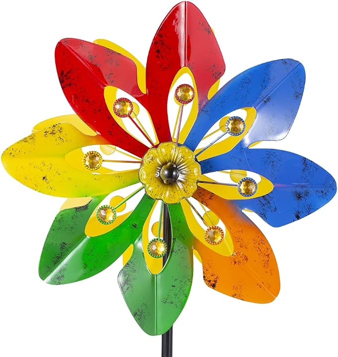 Stargarden Outdoor Wind Spinner, 64 * 14.2" Double Wind Sculptures,Colorful Metal Windmill for Garden Patio Yard Decor