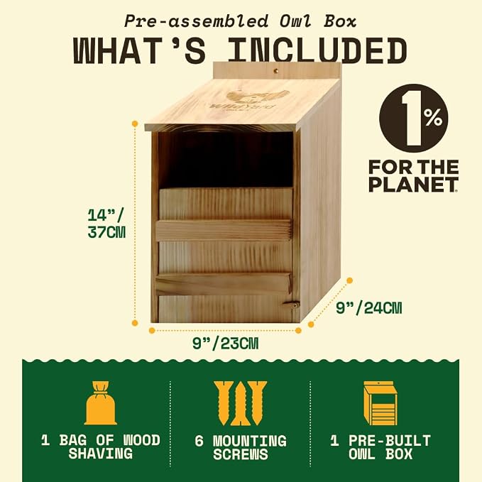 WildYard Cedar Barn Owl Nesting Box - Cedar Wood, Traditional - Preassembled & Easy-Hang Owl Box - Easy-Clean Front Access - Attracts Birds to Birdhouses Outdoors & Provides Outdoor Shelter