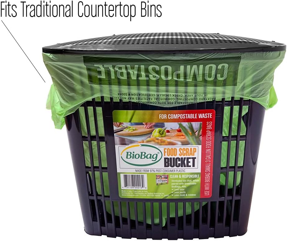 2.6 Gallon Compostable Bags with Handles by BioBag, 150 Count, BPI Certified, Meets ASTM D6400 Standards, Made in USA, Easy-Carry Kitchen Bin Liners