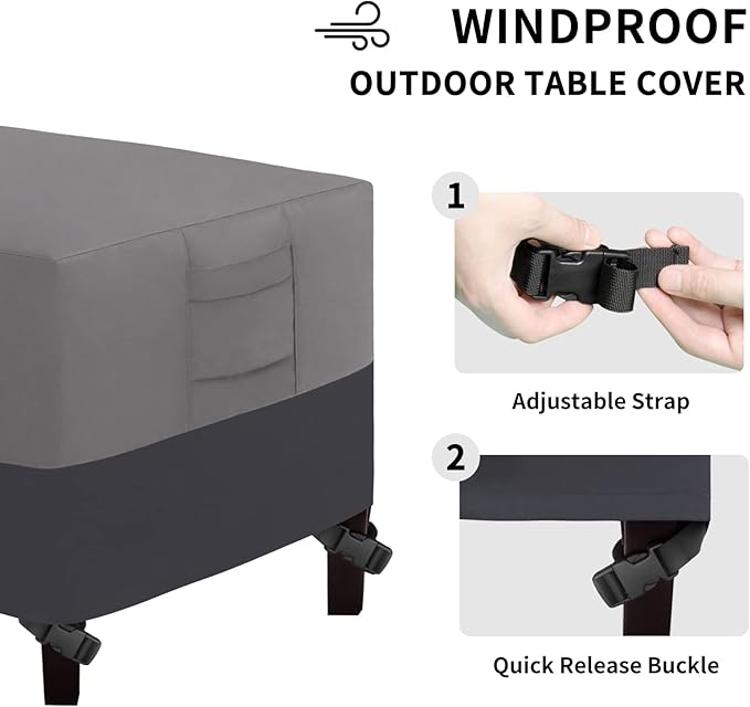 Easy-Going Patio Coffee Table Cover Small Outdoor Rectangular Furniture Ottoman Table Cover, UV Resistant Waterproof (48" Lx28 Wx16 H, Gray/Dark Gray)