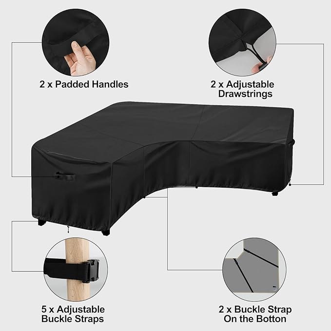 OutdoorLines Waterproof Outdoor Patio Sectional Cover - UV Resistant & Windproof V-Shaped Patio Furniture Covers for Deck, Lawn and Backyard, 420D Heavy Duty Couch Cover 118" L (on Each Side) Black
