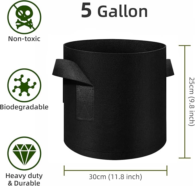 48 Pack 5 Gallon Plant Grow Bags, Thickened Nonwoven Fabric Pots with Handles, Vegetable Planter Bags Containers, Cloth Planters for Garden Vegetable/Flower/Plant/Fruits Outdoor (Black)