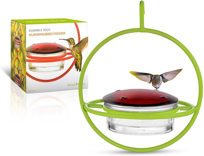 Mosaic Birds Hummingbird Feeder for Outdoors Hanging, 3.4 OZ Hummingbird Feeders, Glass Bowl with 4 Feeding Ports, Leak Proof Lid & Circular Perch, Bird Feeder (1, Lime)