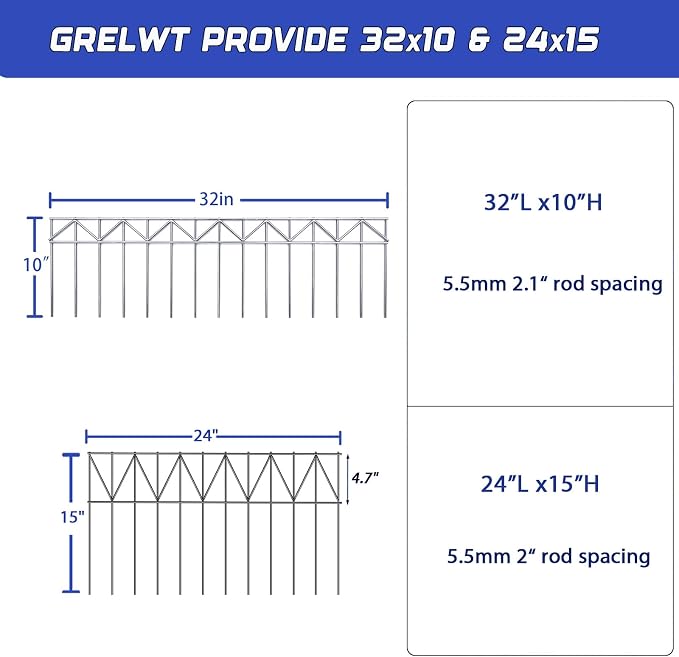 5 Pack 24" L x 15" H Animal Barrier Fence, Underground No Dig Fence Patented Product, 5.5mm Galvanized Stakes with 2 inch Spacing, Anti Digging for Dogs, Total 10Ft(L) X 15in(H) Black