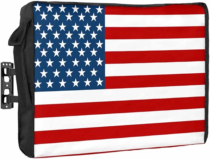 American Flag Outdoor TV Cover 48 to 50 Inches Weatherproof & Waterproof, Red Striped Blue Star Outdoor TV Enclosure with Remote Control Pocket, The USA Flag TV Screen Protectors for Outside TV