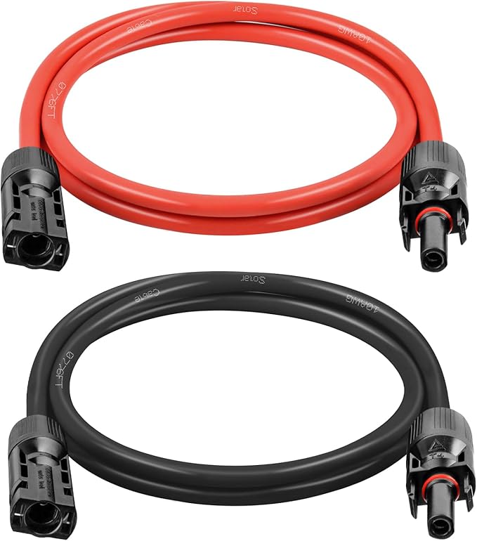 Solar Panel Extension Cable - 10AWG 3FT Solar Wire with Female & Male Waterproof Connector PV Wire for RV, Photovoltaic Systems, Home, Boat, Solar Panels, Car(3 feet Red + 3 feet Black)