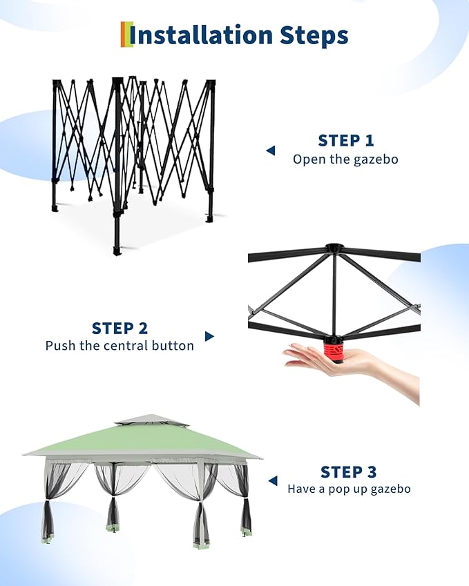 GarveeLife Canopy Tent 12x12 ft, Pop Up Gazebo One-Push Setup with 4 SandBags for Backyard Parties and BBQs, Mosquito Netting & Height Adjustable - Olive Green
