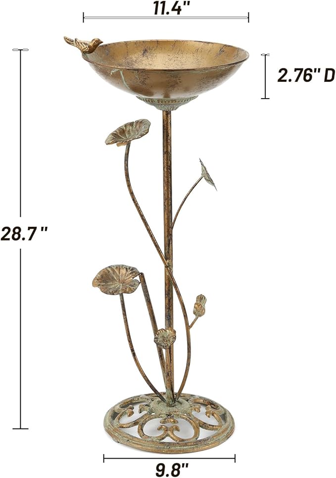 HLQMFHT Diam 11.4" W x 28.5" H Cast Iron Pedestal Bird Bath, Bird Baths for Outdoors,Vintage Metal Bird Bath Garden Yard Decoration