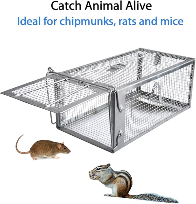 Gingbau 2-Pack Rat Traps Humane Live Chipmunk Mouse Trap Cages for Indoor and Outdoor Use
