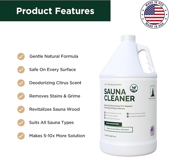 Northwood Sauna - Sauna Cleaner - Natural Wood Cleaner & Deodorizer - Makes 10x More Solution - 1 Gallon (128 Fl Oz)