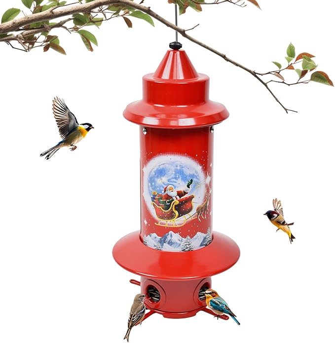 Squirrel Proof Bird Feeders, Long Lasting Bird Feeder for Outdoors, Reliable and Rust Resistant Metal Station for Prevents Squirrels from Stealing Food,5LB Large Capacity,Red