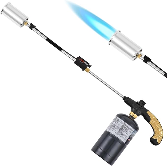 Propane Torch Burner Weed Torch with High Output Heavy Duty Blow Torch 30" Detachable Long Arm Propane Weed Burner&Flame Control Valve for Garden,Stumps,Wood,Melting Ice,Snow Road,Roofing