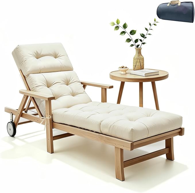Non-Slip Outdoor Chaise Lounge Chair Cushion, Waterproof 74.4 x 22 x 4.7 Inches Lounge Chair Cushions for Outdoor Patio Furniture with Ties, Pool Chaise Lounge Cushions Replacement, Cream