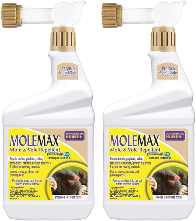 Bonide MOLEMAX Mole & Vole Repellent, 32 oz Ready-to-Spray Animal Repellent for Gardens, People and Pet Safe (Pack of 2)