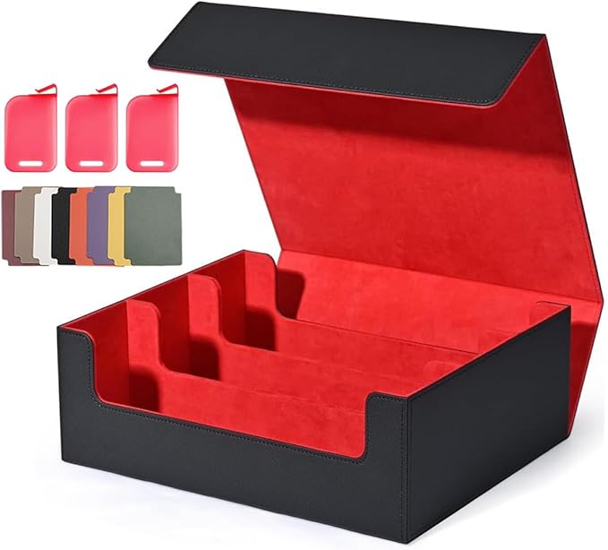 Card Deck Case for Trading Cards 1800+, Trading Card Storage Box with 8 Dividers and 3 Stoppers, Leather Magnetic Closure Deck Box Fit for YuGiOh, MTG and Sport Cards（red）