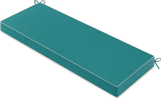 MIULEE Turquoise Outdoor Bench Cushion 45x18x3 Inch Waterproof 3-Year Color Fastness Patio Furniture Cushions for Porch Swing, Garden Bench Sofa Couch with Adjustable Ties No Slip Design