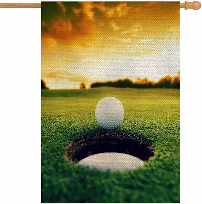 AOYEGO Golf House Flag Vertical Double Sided Burlap Detail on the Lawn At Dusk Golf Club Farmhouse Yard Outdoor Seasonal Flags Decoration 28 x 40 Inches