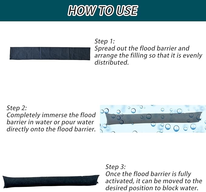 4 Pcs Water Activated Flood Barriers 60 x 6 Inch Flood Barriers for Home Sandless Sand Bags
