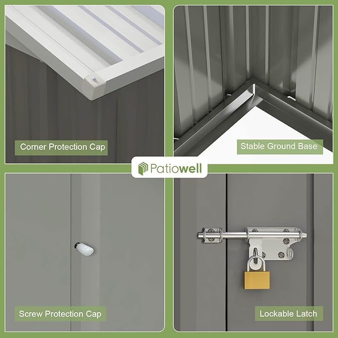 Patiowell 10 x 8 FT Outdoor Storage Shed with Floor Frame, Garden Metal Shed with Sloping Roof and Lockable Door, Large Tool Outside Sheds for Backyard Garden Patio Lawn, Gray