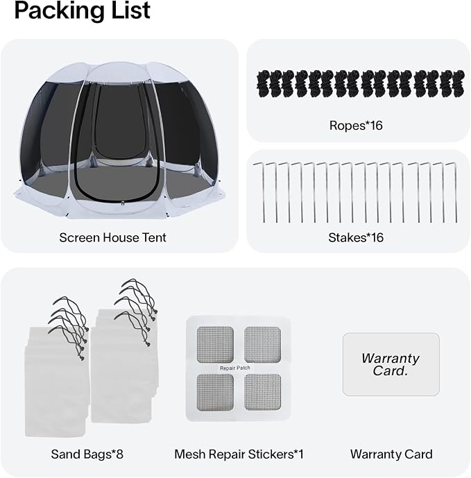 Alvantor Pop Up Screen House Tent, Instant Outdoor Gazebo with Mosquito Netting & UPF 50+ Sun Protection, Portable Canopy Shelter for Patio, Backyard, Camping (2-10 Person)